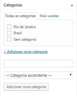 Adicionar Categorias e sub categorias