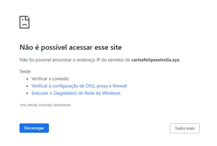 exemplo da mensagem de erro dns_probe_finished_nxdomain