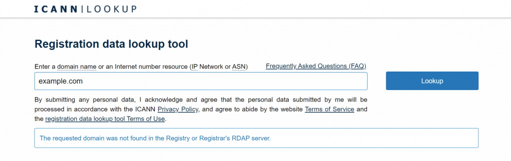 ferramenta de lookup no site da ICANN para dom&iacute;nios
