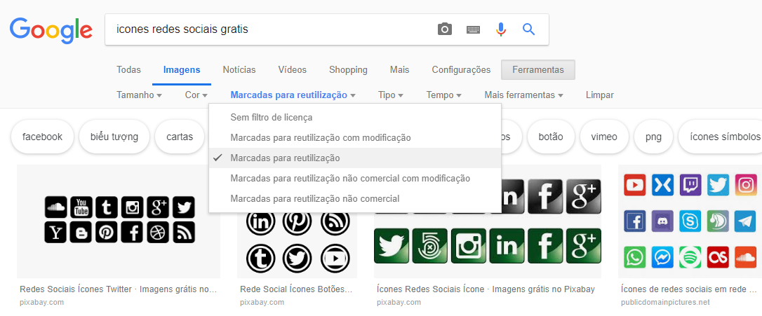 Baixar &iacute;cones sem direitos autorais no Google