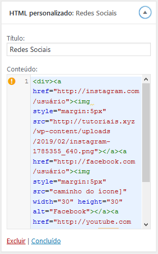 Exemplo de c&oacute;digo a ser inserido no WordPress