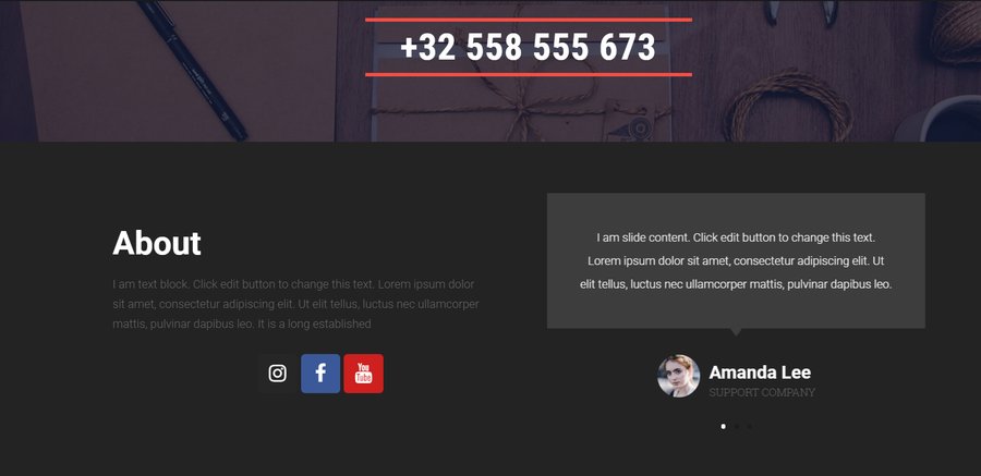 Modelo de site com &iacute;cones no rodap&eacute;
