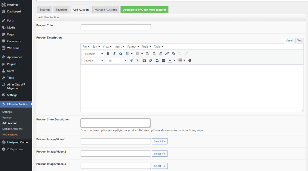 adicionando leil&atilde;o ao wordpress