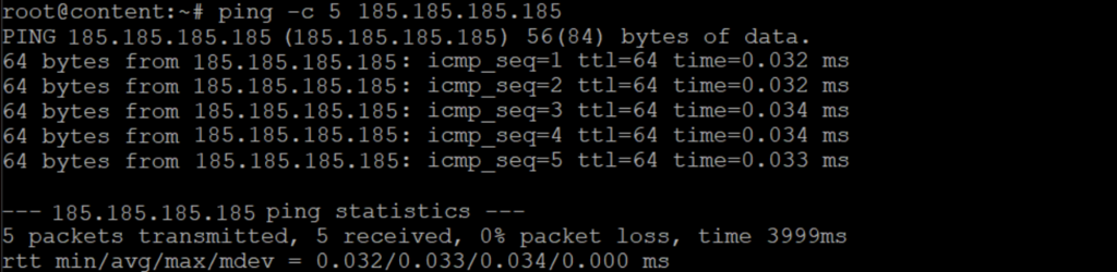 resultado do comando ping com opção -c