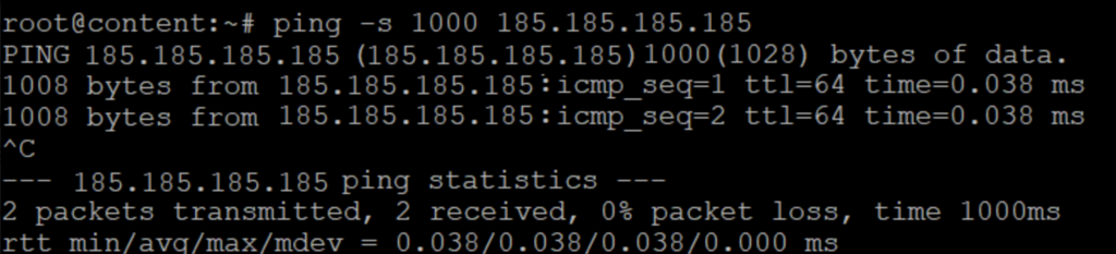 exemplo de opção s no comando ping
