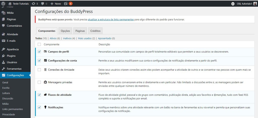 configurações buddy press