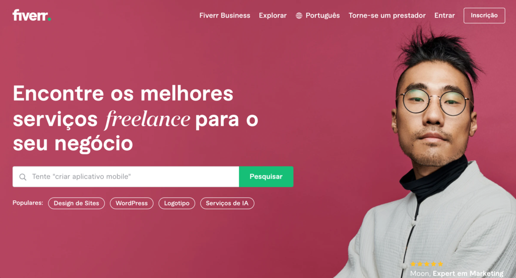 p&aacute;gina inicial do site de freelancer fiverr