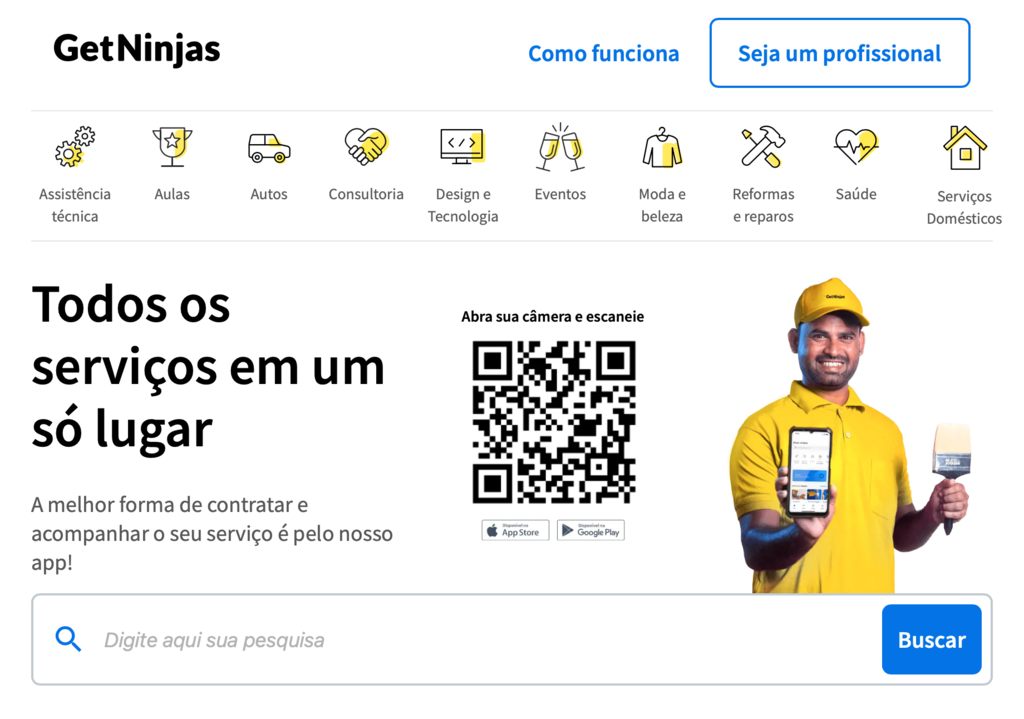 p&aacute;gina inicial do site de freelancer getninjas