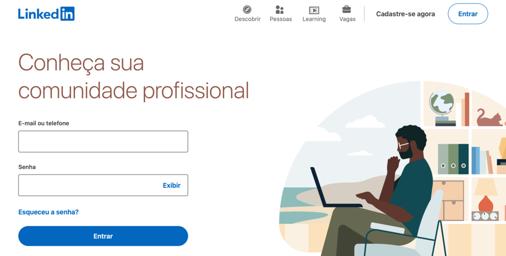 p&aacute;gina inicial do linkedin