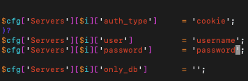 usu&aacute;rio e senha de acesso ao phpmyadmin
