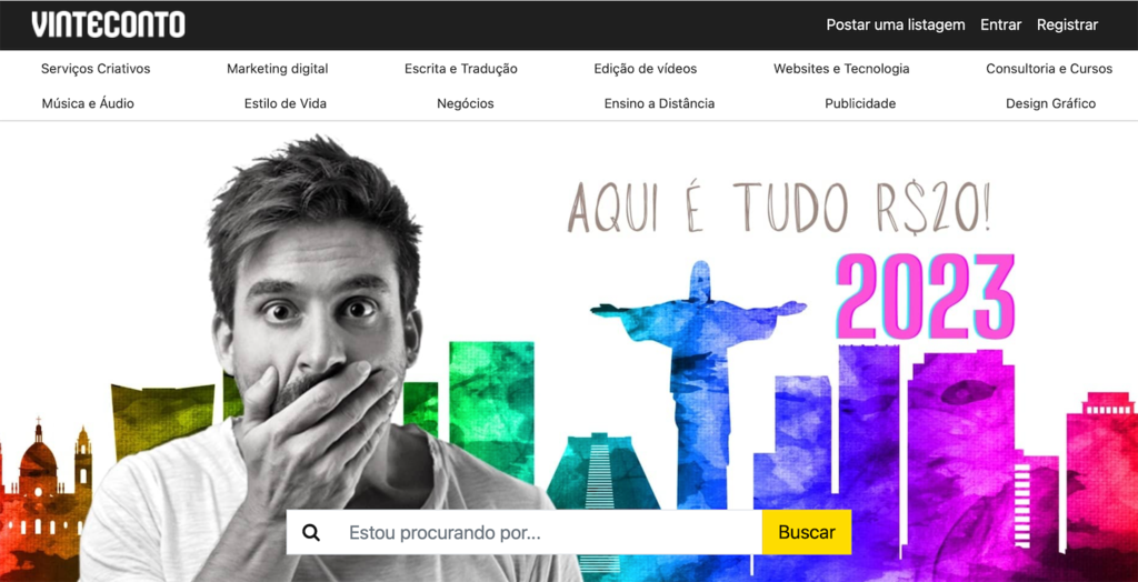 p&aacute;gina inicial do site de freelancer vinteconto