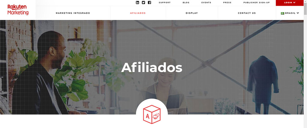 P&aacute;gina inicial do programa de Afiliados Rakuten Marketing