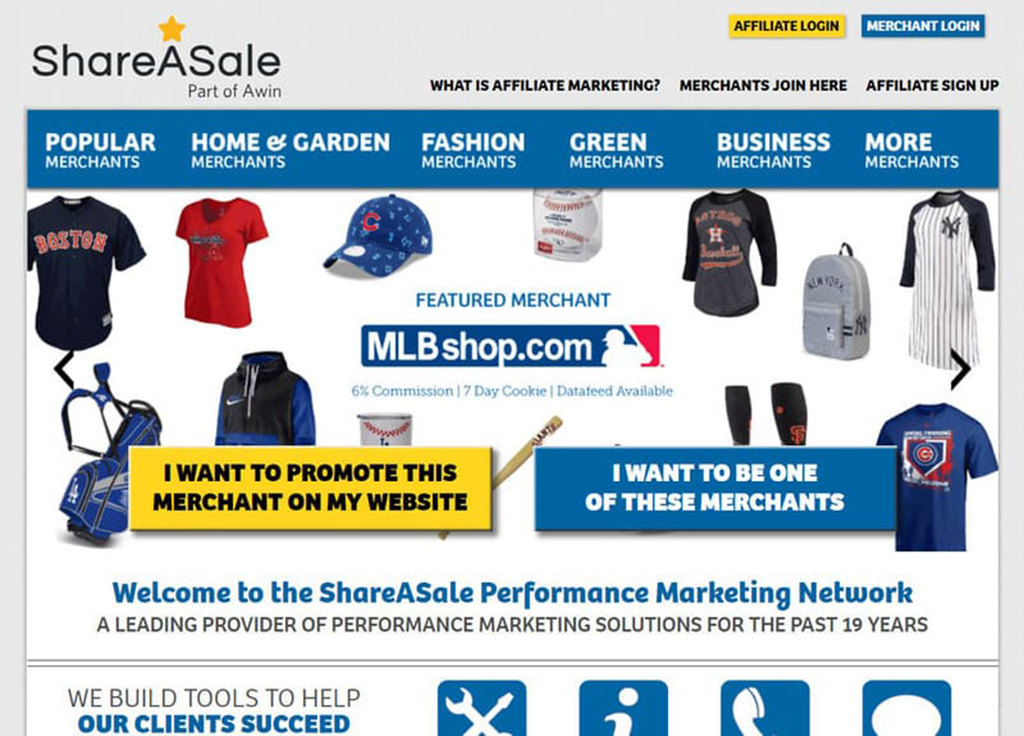 P&aacute;gina inicial do site de Marketing de Afiliados da ShareASale