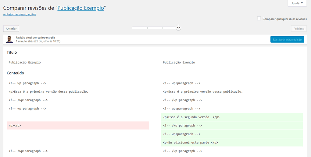 vendo diferente vers&otilde;es de revis&otilde;es de post no wordpress