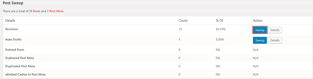 revis&otilde;es no plugin wp sweep para wordpress
