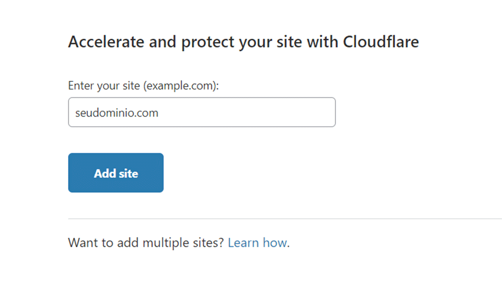 adicionando site ao cloudflare