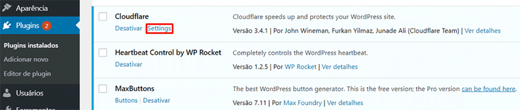 configurações do cloudflare no wordpress
