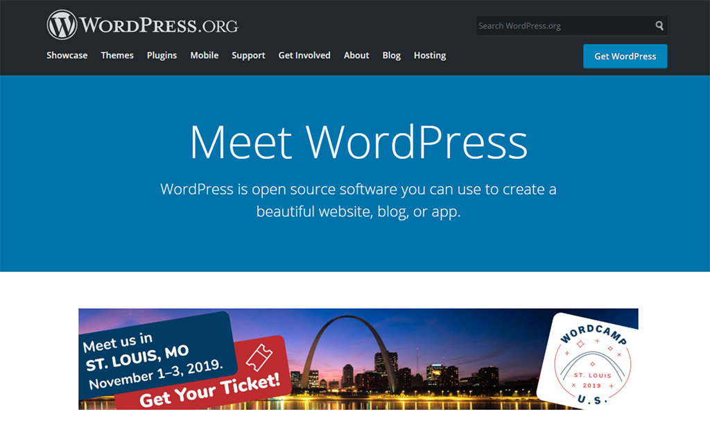 p&aacute;gina inicial do site do wordpress, que tamb&eacute;m pode ser usado para aprender como criar um site de vendas