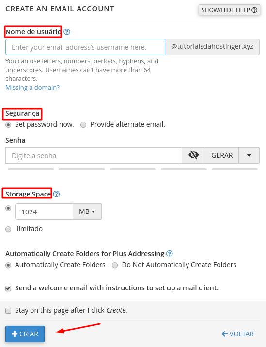 configuração completa de conta de email no cpanel