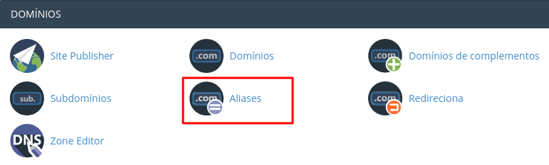 localizar função Aliases para estacionar domínio no cpanel