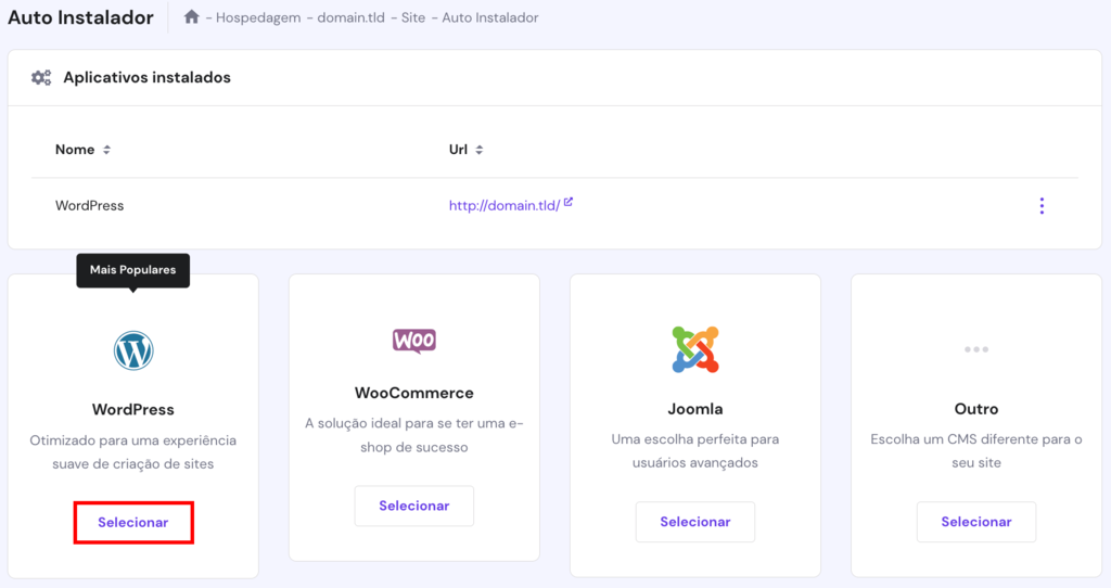 autoinstalador do wordpress da hostinger