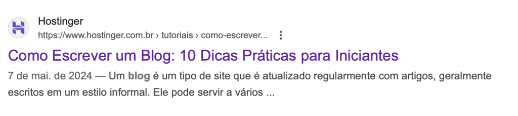 exemplo de post da hostinger no google