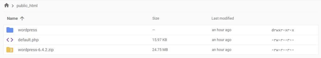 diretório do wordpress na pasta public_html no gerenciador de arquivos da hostinger