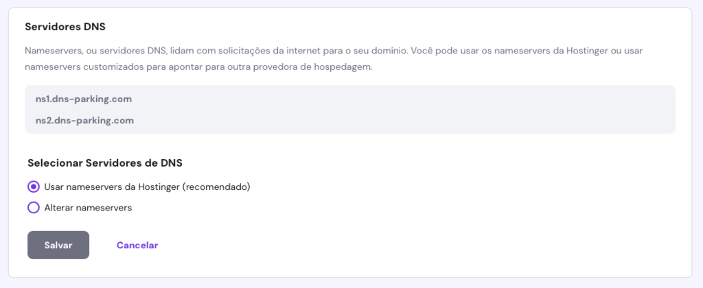alterando nameservers de dom&iacute;nio no hpanel