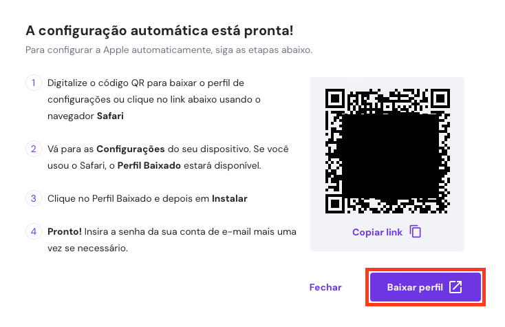 configura&ccedil;&atilde;o autom&aacute;tica de perfil de email para dispositivo apple no hpanel