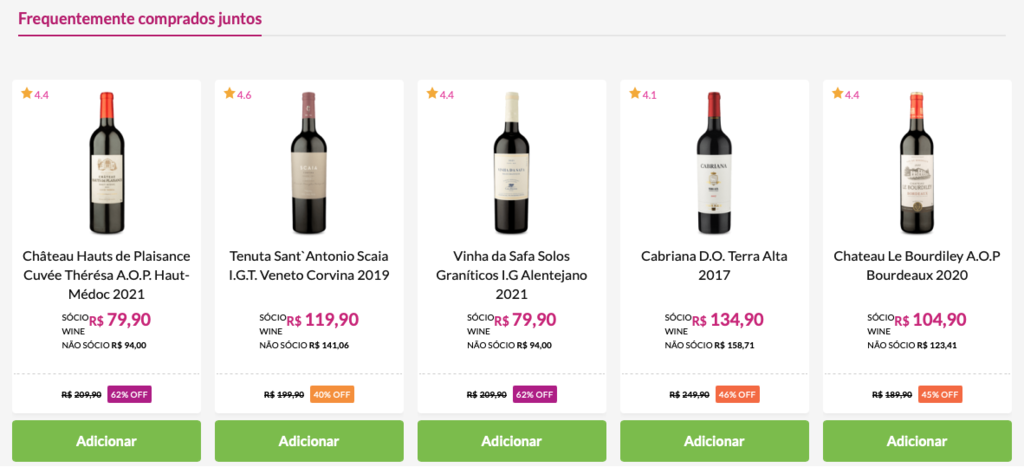 se&ccedil;&atilde;o "frequentemente comprados juntos" da loja virtual da wine