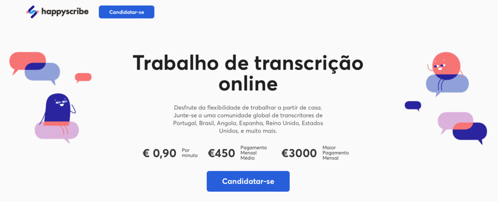 p&aacute;gina do site happyscribe