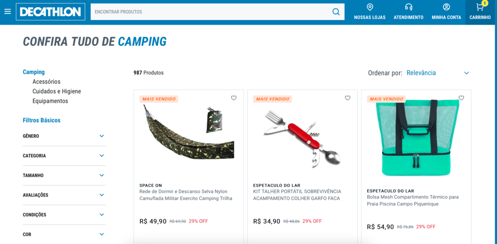 p&aacute;gina de equipamentos para camping na decathlon