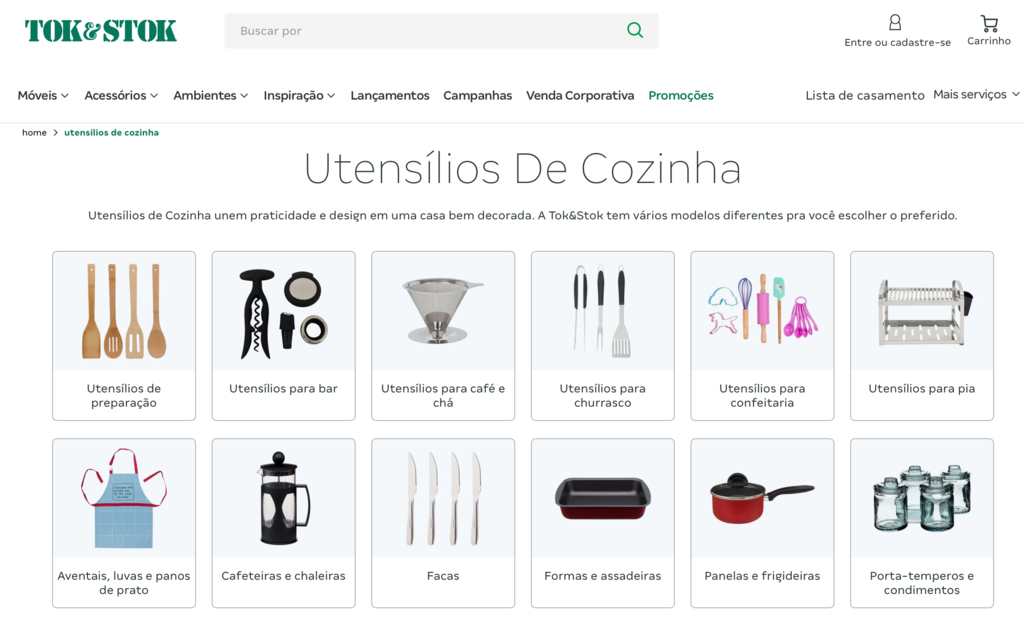 p&aacute;gina da tok&stok sobre utens&iacute;lios de cozinha