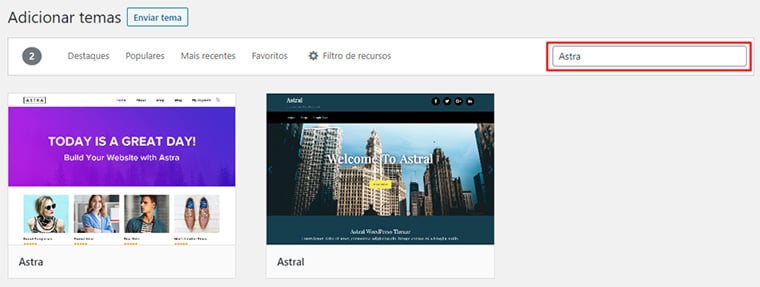 busca de tema wordpress