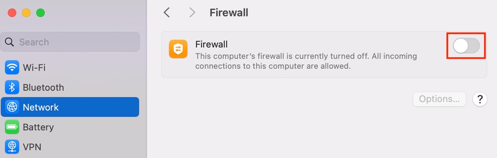 configurações de firewall do macOS