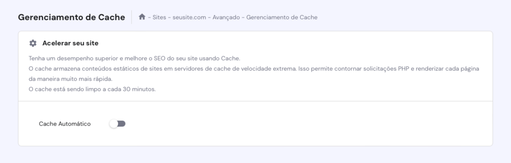 op&ccedil;&atilde;o de gerenciamento de cache no hpanel