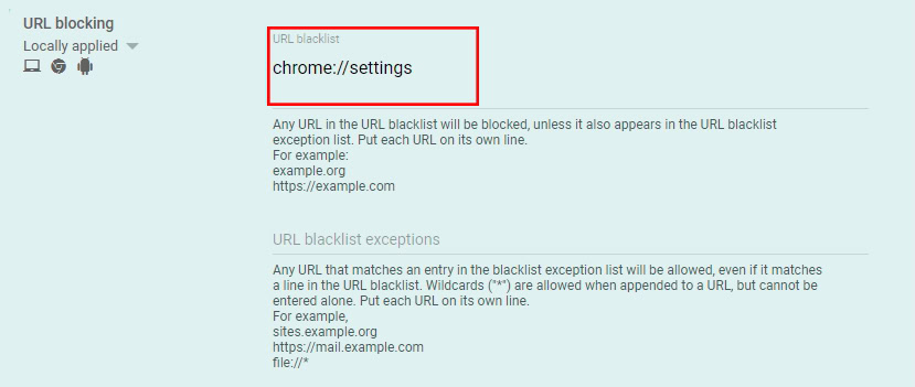 bloqueando urls no google admin console