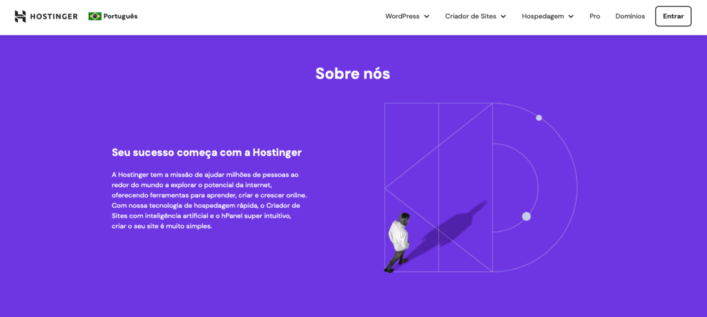 p&aacute;gina "sobre" da hostinger