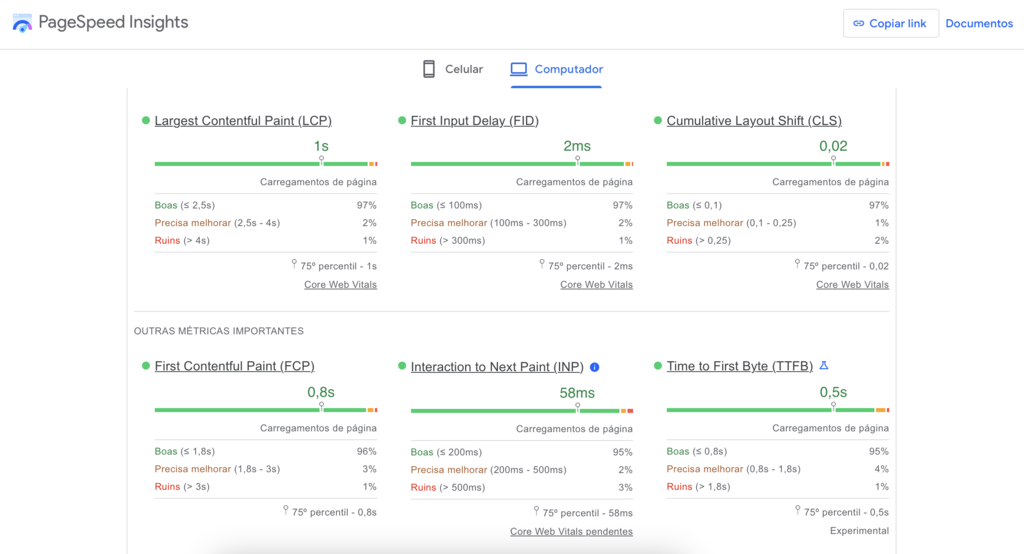 search-console-detalhado analisando métricas do pagespeed insights