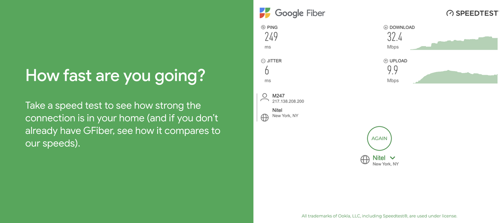 teste de velocidade de conexão no google fiber