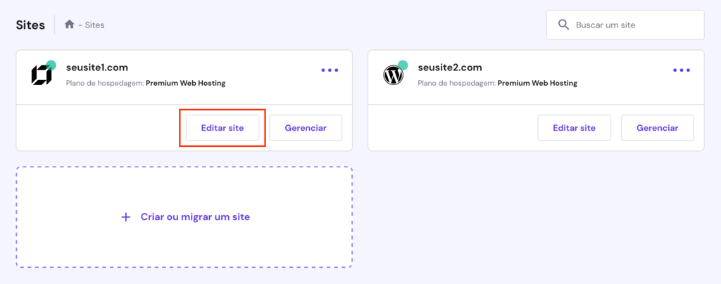 gerenciando sites no hpanel