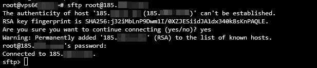 Sa&iacute;da do terminal ao conectar usando SFTP