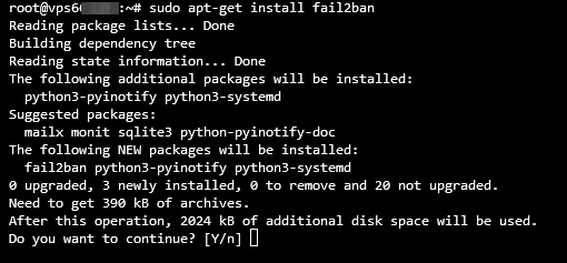 Sa&iacute;da do terminal durante a instala&ccedil;&atilde;o do Fail2Ban