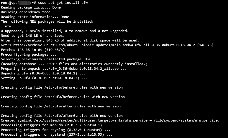 Sa&iacute;da do terminal ao instalar o firewall UFW