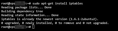 Sa&iacute;da do terminal durante a instala&ccedil;&atilde;o do iptables