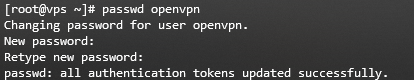 Sa&iacute;da do terminal mostrando a configura&ccedil;&atilde;o de senha para OpenVPN