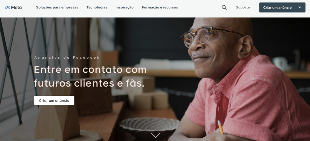 p&aacute;gina inicial dos an&uacute;ncios do facebook