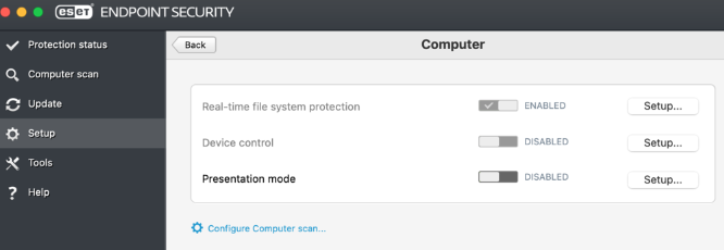Configurações do antivírus no macOS