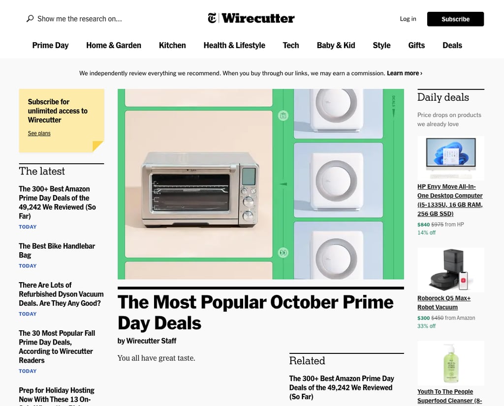 site do wirecutter, p&aacute;gina de tecnolog&iacute;a do New York times