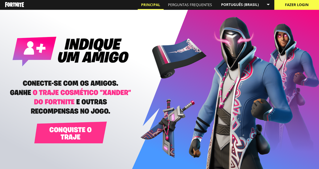 p&aacute;gina do programa de indica&ccedil;&atilde;o do Fortnite